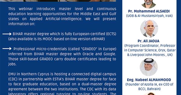 Webinar on Professional Applied AI Education in the Middle East and Gulf States (September 2, 2022 Friday)